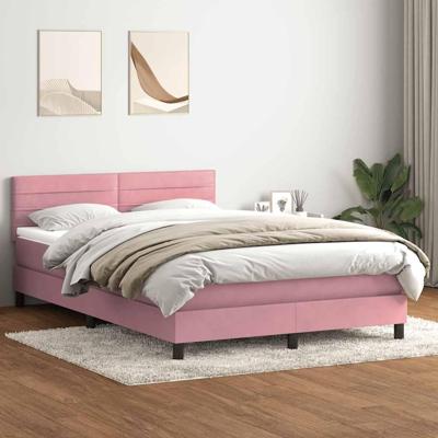 Boxspring met matras fluweel roze 140x220 cm