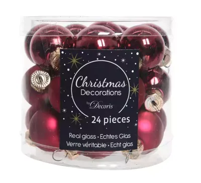 Decoris kerstballen set glas 24st Ossenbloed 2,5cm Decoris kerstballen set glas 24st Ossenbloed 2,5cm