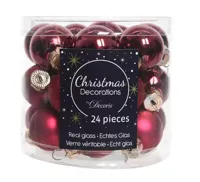Decoris kerstballen set glas 24st Ossenbloed 2,5cm - thumbnail