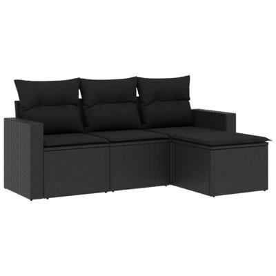 5-delige Loungeset met kussens poly rattan zwart