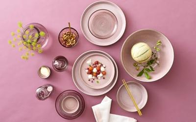 BITZ 821425 eetschaal Saladeschaal Rond Steengoed Grijs, Roze