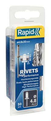 Rapid blindklinknagel alu + drill 4.8x20mm (50st) Rapid blindklinknagel alu + drill 4.8x20mm (50st)
