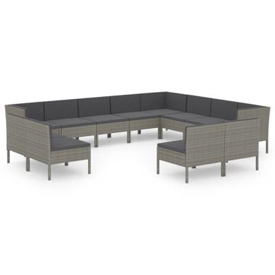 12-delige Loungeset met kussens poly rattan grijs