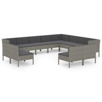 12-delige Loungeset met kussens poly rattan grijs - thumbnail