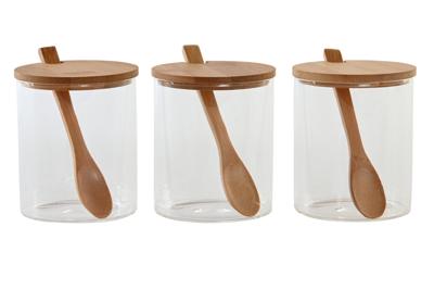 Set van 3 Potjes DKD Home Decor 31 x 11 x 10,5 cm Natuurlijk Bamboe Borosilicaatglas