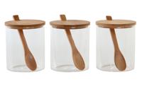 Set van 3 Potjes DKD Home Decor 31 x 11 x 10,5 cm Natuurlijk Bamboe Borosilicaatglas - thumbnail