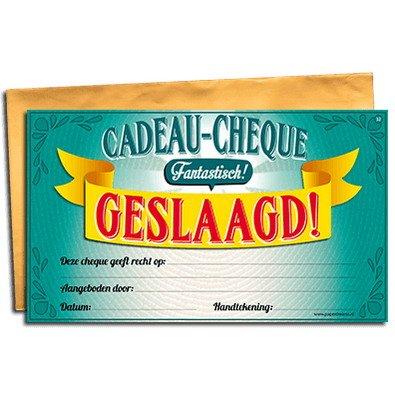 cadeaucheque Geslaagd 34,5 cm papier turquoise
