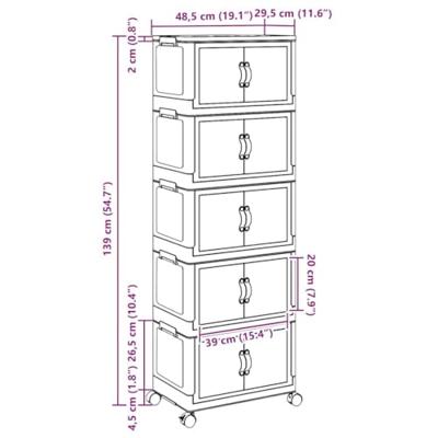 Opbergbox stapelbaar met wielen 5-laags 28 L 48,5x29,5x139 cm