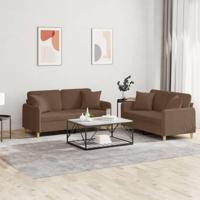 2-delige Loungeset met kussens stof bruin - thumbnail