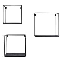 LOFT42 Wally Wandboxen - Zwart mangohout - Set van 3 - Metaal - thumbnail