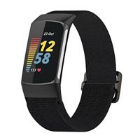 By Qubix - Compatible met Fitbit Charge 5 - Fitbit Charge 6 - Elastisch nylon bandje - Zwart - Compatible fitbit bandje - thumbnail