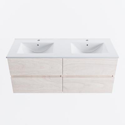 MONDIAZ VICA 120cm badmeubel onderkast Underlayment 4 lades. Wastafel DENIA dubbel 2 kraangaten, kleur Glanzend Wit.