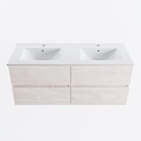 MONDIAZ VICA 120cm badmeubel onderkast Underlayment 4 lades. Wastafel DENIA dubbel 2 kraangaten, kleur Glanzend Wit. - thumbnail
