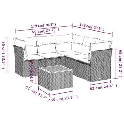 6-delige Loungeset met kussens poly rattan beige