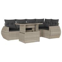 6-delige Loungeset met kussens poly rattan lichtgrijs - thumbnail