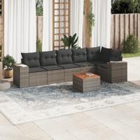 7-delige Loungeset met kussens poly rattan grijs - thumbnail