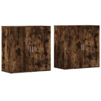 Dressoirs 2 st 79x38x80 cm bewerkt hout gerookt eikenkleurig - thumbnail