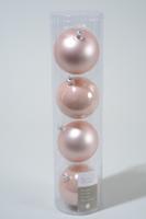 4 kerstballen poeder roze emaille 100 mm KSD - Ksd - thumbnail