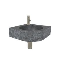 Wiesbaden Hardstenen hamerslag hoekfonteinset 30x30x10cm incl. Amador fonteinkraan geborsteld staal SW296073 - SW6579 - SW10741 - SW10734 - SW21108 - thumbnail