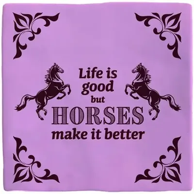 Plenty Gifts tegeltje keramiek horses 10x10cm paars Plenty Gifts tegeltje keramiek horses 10x10cm paars