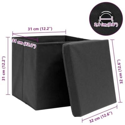 VidaXL Opbergboxen met deksel 4 st 32x32x32 cm stof zwart VidaXL Opbergboxen met deksel 4 st 32x32x32 cm stof zwart