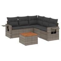 6-delige Loungeset met kussens poly rattan grijs - thumbnail