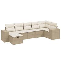 7-delige Loungeset met kussens poly rattan beige - thumbnail