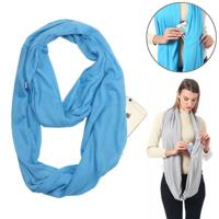 Vrouwen Solid winter Infinity Scarf Pocket lus rits zak sjaals (hemelsblauw) - thumbnail