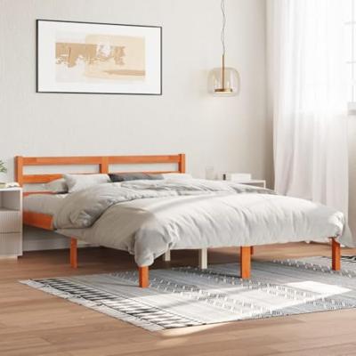 Bedframe massief grenenhout wasbruin 135x190 cm