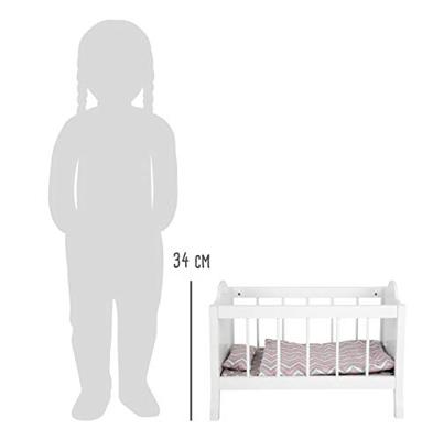 Small Foot houten poppenbed wit met beddengoed strepen, 4dlg.