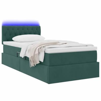 Opbergbed met LED met matras Donkergroen 90 x 190 cm Fluweel