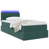 Opbergbed met LED met matras Donkergroen 90 x 190 cm Fluweel - thumbnail