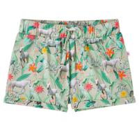 Kindershorts met trekkoord eenhoorn en plantenprint 104 lichtkaki - thumbnail