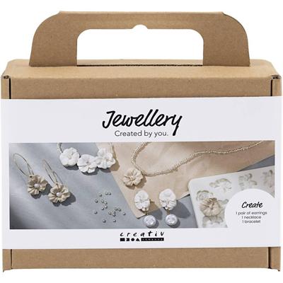 Creativ Company Mini hobbyset sieraden, oorbellen, armband en halsketting met bloemontwerp, beige, licht beige, beige, 1 doos Creativ Company Mini hobbyset sieraden, oorbellen, armband en halsketting met bloemontwerp, beige, licht beige, beige, 1 doos