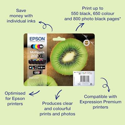 Epson Inktcartridge T02G7, 202XL Origineel Combipack Zwart, Foto zwart, Cyaan, Magenta, Geel C13T02G74010