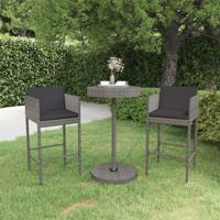 3-delige Tuinbarset met kussens poly rattan grijs - thumbnail
