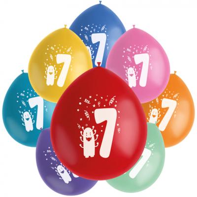 Folat ballonnen party pop monsters cijfer 7 kleurmix 23 cm 8 stuks | 24 stuks