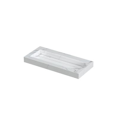 INK Pitch Wastafel Keramische Slab Centraal met Drain en Front en Side Skirts Zonder Kraangat - 1000x450x90 mm - Statuario Glans