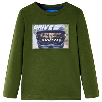 Kindershirt met lange mouwen helmprint 92 donkerkakikleurig