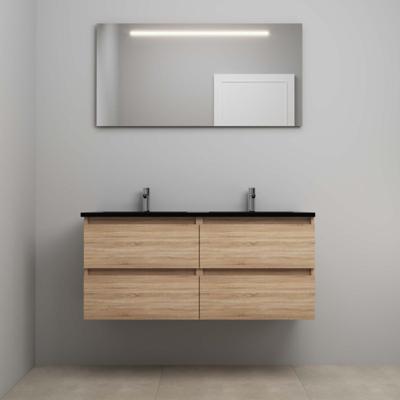 On-Line Badkamermeubelset - 120 cm - Voorgemonteerd - Ladestructuur - Acryl Wastafel - 2 Kraangaten - Spiegel met LED-Verlichting - Eiken