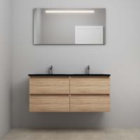On-Line Badkamermeubelset - 120 cm - Voorgemonteerd - Ladestructuur - Acryl Wastafel - 2 Kraangaten - Spiegel met LED-Verlichting - Eiken - thumbnail