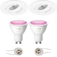 GU10 Inbouwspot Set - Mat Wit - Inbouw Rond - Kantelbaar - Philips Hue - White and Color Ambiance - Bluetooth - Pragmi Alpin Pro - Ø92mm - thumbnail