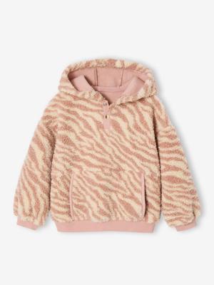 Meisjessweater met capuchon van sherpa roze (poederkleur)