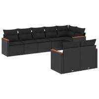 9-delige Loungeset met kussens poly rattan zwart - thumbnail