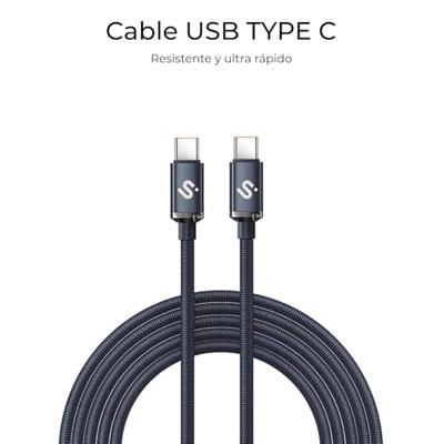 SUBBLIM Optimus, USB-C naar USB-C kabel, 60 W, 1 m, zwart, gevlochten nylon