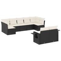 9-delige Loungeset met kussens poly rattan zwart - thumbnail