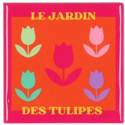 Daan Kromhout Design tegeltje keramiek le jardin des tulipes 10x10cm orange, pink