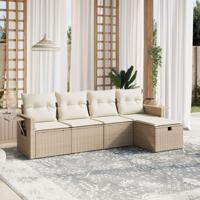 5-delige Loungeset met kussens poly rattan beige - thumbnail