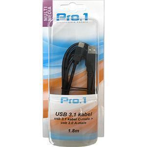 Enzo Pro-1 USB-C 3.1 ->USB 2.0 A-steker 1,8 meter - 9280440 Enzo Pro-1 USB-C 3.1 ->USB 2.0 A-steker 1,8 meter - 9280440