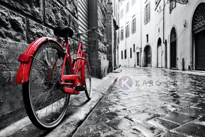 Schilderij - Rode fiets , Zwart wit rood , 3 maten , Wanddecoratie Schilderij - Rode fiets , Zwart wit rood , 3 maten , Wanddecoratie